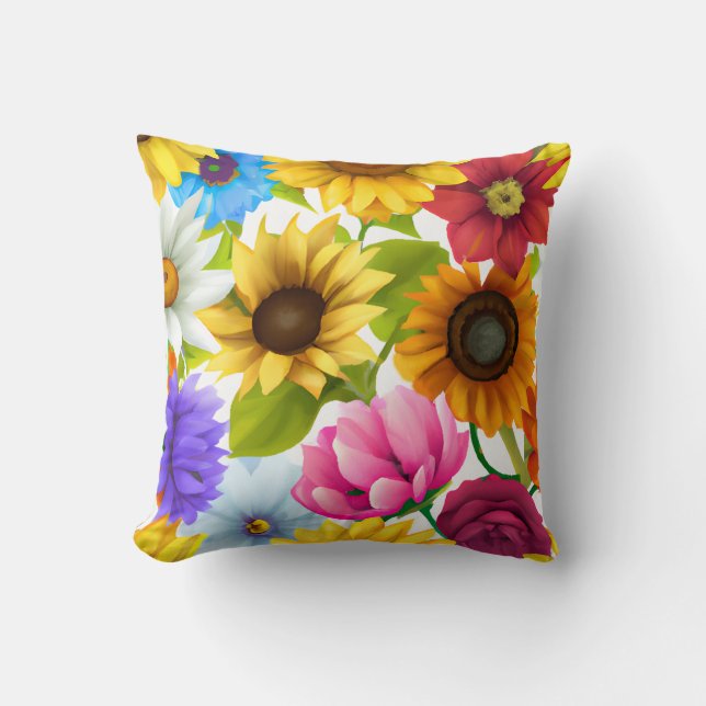 Large Bold Botanical Colourful Flowers Cushion (Front)