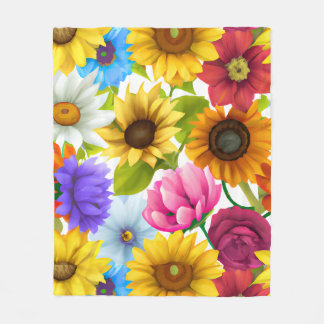Large Bold Botanical Colourful Flowers  Fleece Blanket