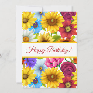 Large Bold Botanical Colourful Flowers Holiday Card