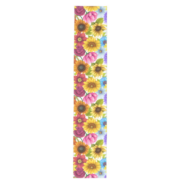 Large Bold Botanical Colourful Flowers   Medium Table Runner (Front)
