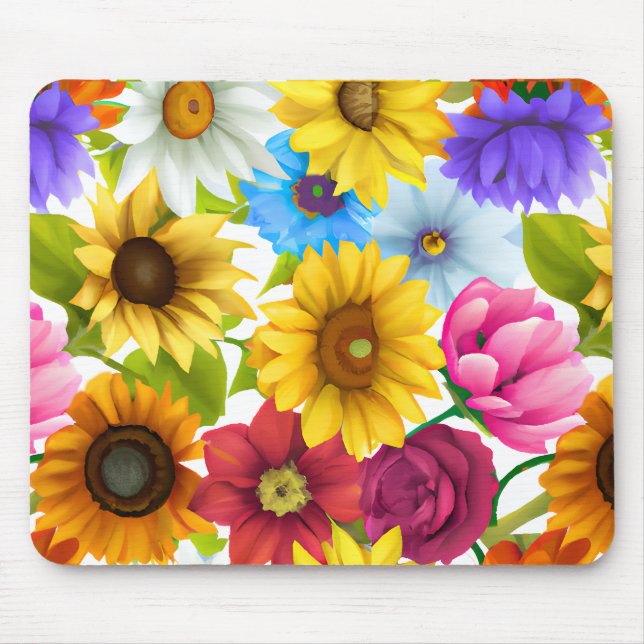 Large Bold Botanical Colourful Flowers  Mouse Pad (Front)