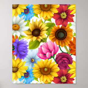 Large Bold Botanical Colourful Flowers Poster