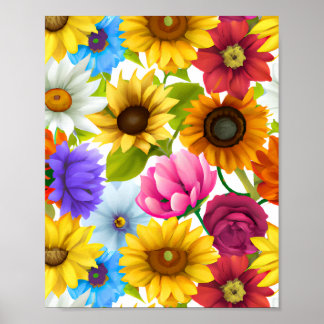 Large Bold Botanical Colourful Flowers  Poster