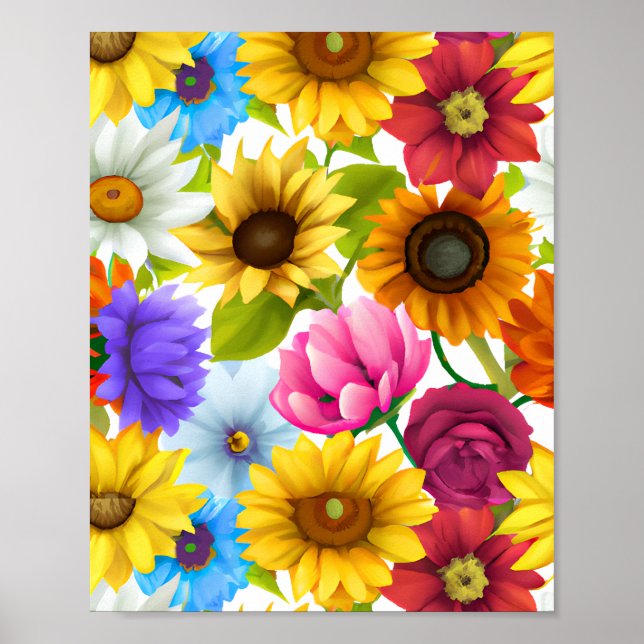 Large Bold Botanical Colourful Flowers  Poster (Front)
