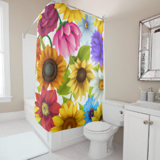 Large Bold Botanical Colourful Flowers  Shower Curtain
