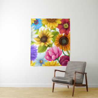 Large Bold Botanical Colourful Flowers  Tapestry