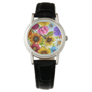 Large Bold Botanical Colourful Flowers Watch