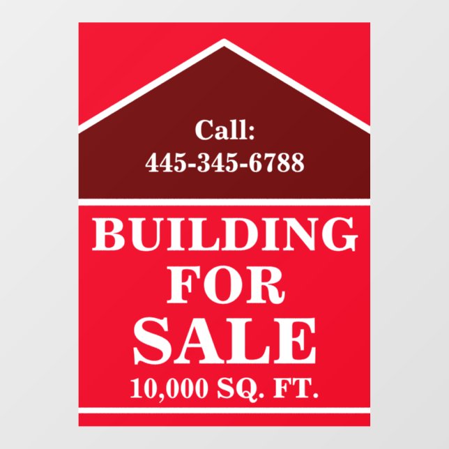 LARGE BOLD BUILDING FOR SALE SIGN Window Cling (Sheet)
