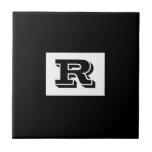 Large Bold Outlined Black Monogram, Black Ceramic Tile<br><div class="desc">Personalise this cool large Bold Outlined Black Monogram on black background. Click “Customise” to change colours and type styles.</div>