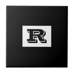 Large Bold Outlined Black Monogram, Black Ceramic Tile