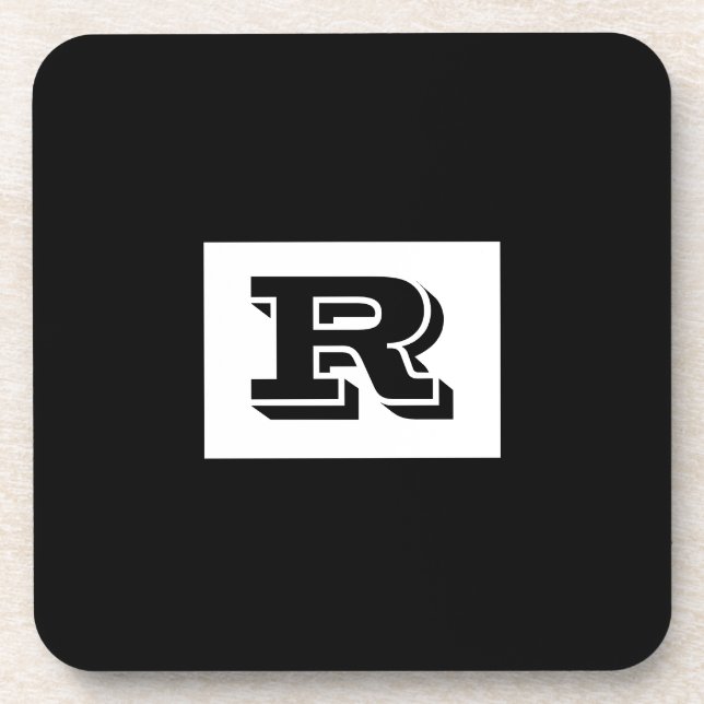 Large Bold Outlined Black Monogram, Black Coaster (Front)