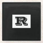 Large Bold Outlined Black Monogram, Black Glass Coaster<br><div class="desc">Personalise this cool large Bold Outlined Black Monogram on black background. Click “Customise” to change colours and type styles.</div>