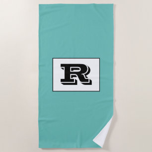 Large Bold Outlined Black Monogram, Lt Teal Beach Towel