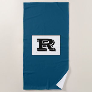 Large Bold Outlined Black Monogram, Ocean Blue Beach Towel
