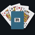 Large Bold Outlined Black Monogram, Ocean Blue Pla Playing Cards<br><div class="desc">Personalise this cool large Bold Outlined Black Monogram on Ocean Blue background. Click “Customise” to change colours and type styles.</div>