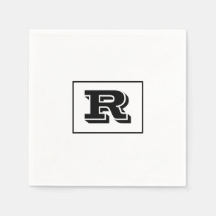 Large Bold Outlined Black Monogram, White Napkin