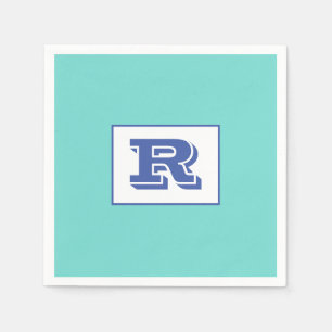 Large Bold Outlined Blue Monogram on Light Teal Napkin