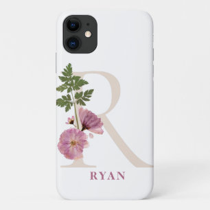 Large botanical Monogram R Name Personalisation iPhone 11 Case