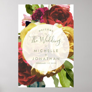 Large Botanical Roses Wedding Welcome Sign