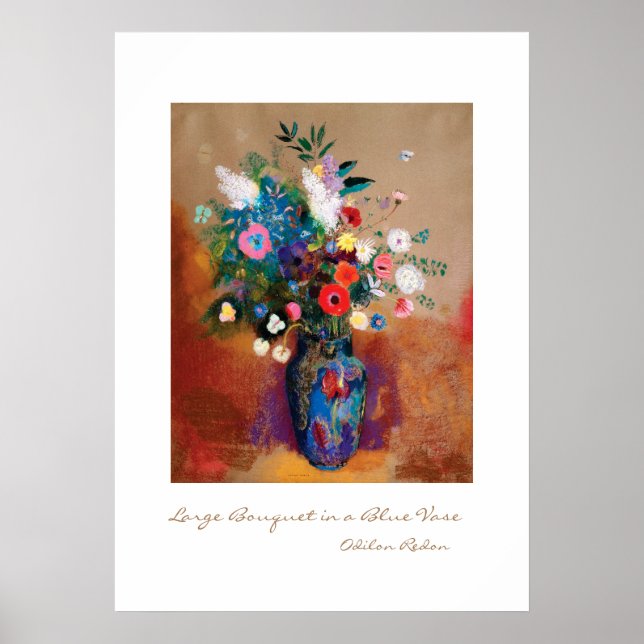 Large Bouquet in a Blue Vase by Odilon Redon Poster (Front)