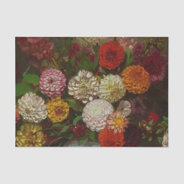 Large Bouquet of Flowers Mostly Dahlias Tissue Paper (Front)