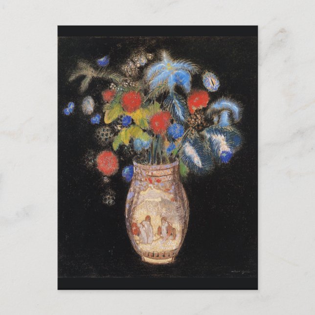 Large Bouquet on a Black Background, Redon, Postcard (Front)