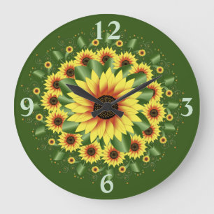 Large Bright Motif Style Sunflower Large Clock