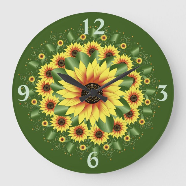 Large Bright Motif Style Sunflower Large Clock (Front)