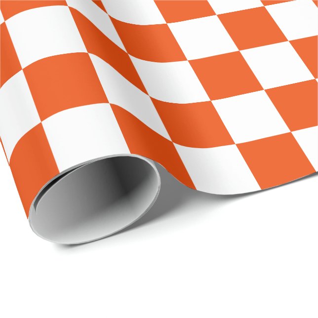 Large Bright Orange and White Checks Wrapping Paper (Roll Corner)