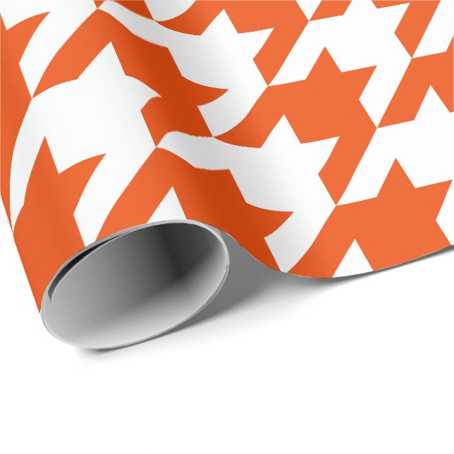 Large Bright Orange and White Houndstooth Wrapping Paper (Roll Corner)