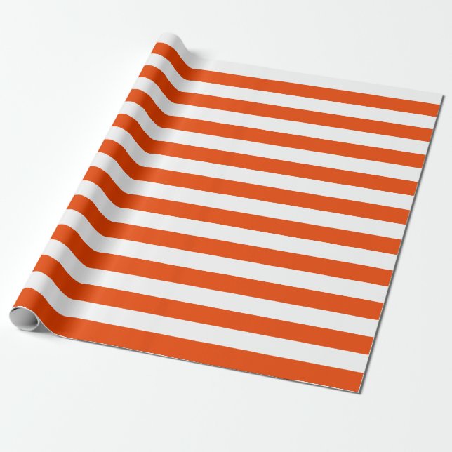 Large Bright Orange and White Stripes Wrapping Paper (Unrolled)