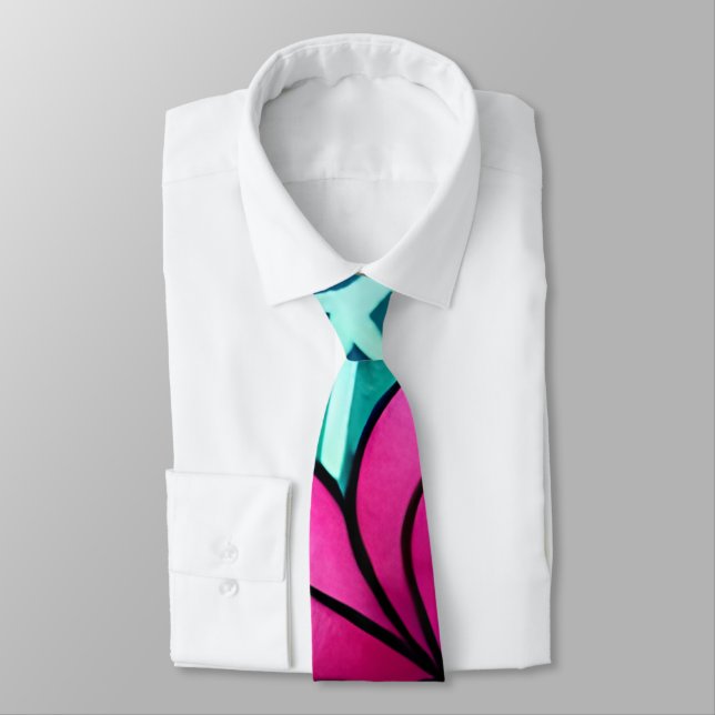 Large Bright Pink Flower Pattern Tie (Tied)