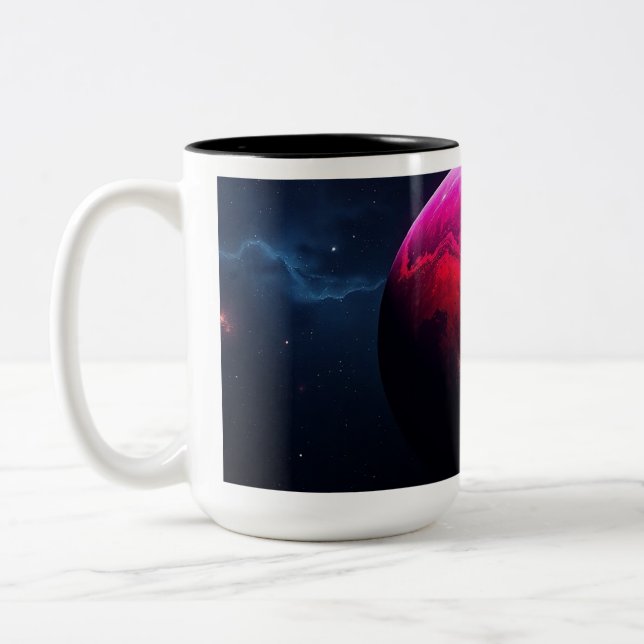 Large Bright Pink Planet Two-Tone Coffee Mug (Left)