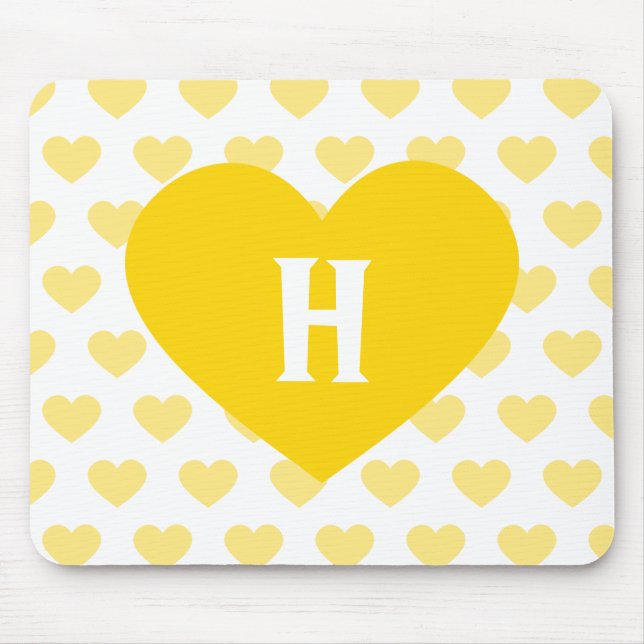 Large Bright Yellow Heart - Monogram Mouse Pad (Front)