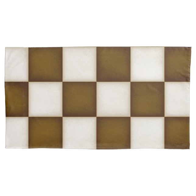 Large Brown & Antique White Checkers King Pillowcase (Front-Left)