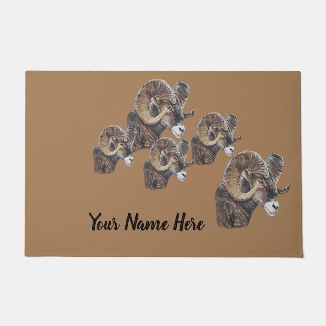 Large Brown Realistic Big Horn Sheep Original Art Doormat (Front)