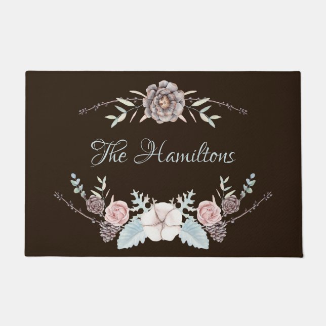 Large Brown Winter Foliage Personalised Doormat (Front)