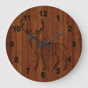 Large Buck carved in wood Effect Clock