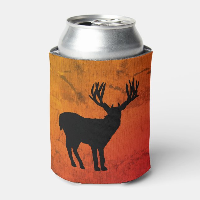 Large Buck with Big Horns Silhouette Can Cooler (Can Front)