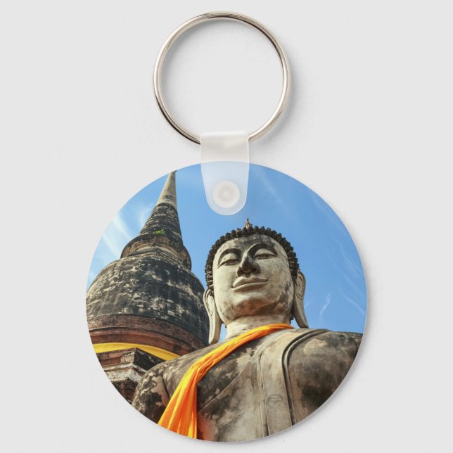 Large Buddha in Ayutthaya, Thailand Key Ring (Front)