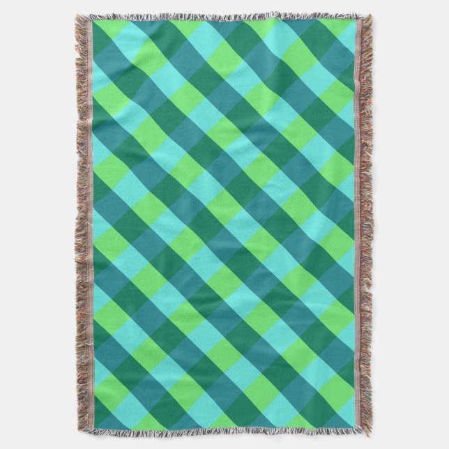 Large Buffalo Check, aqua, teal, and lime green Throw Blanket (Front Vertical)