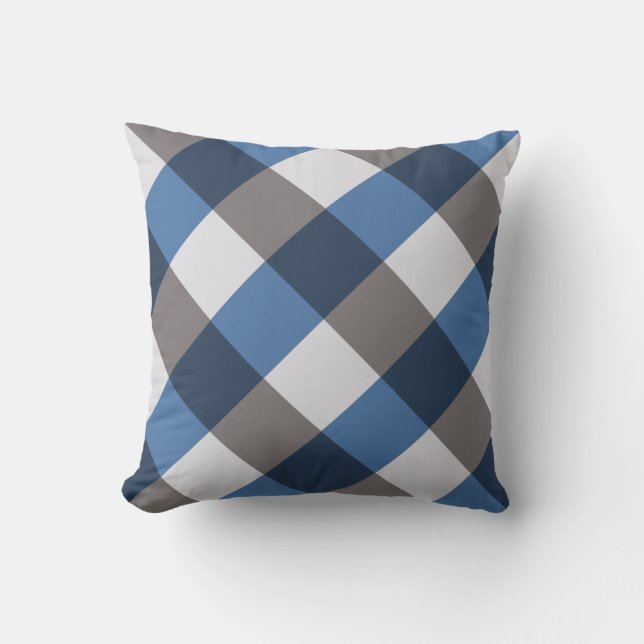 Large Buffalo Check, grey / grey and blue Cushion (Front)