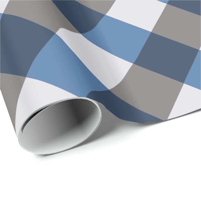 Large Buffalo Check, grey / grey and blue Wrapping Paper (Roll Corner)