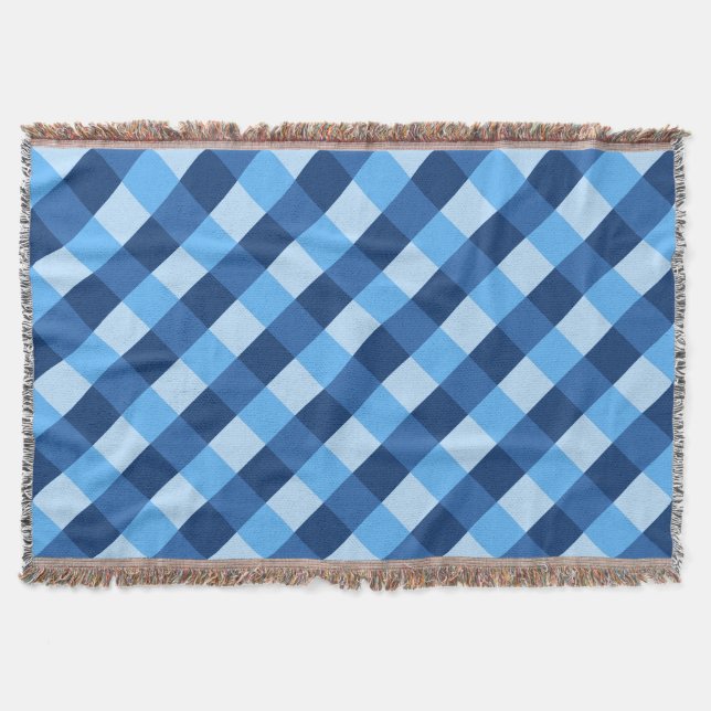 Large Buffalo Check, shades of denim blue Throw Blanket (Front)