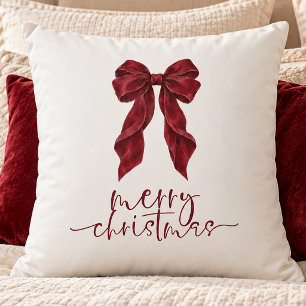 Large Burgundy Bow Merry Christmas Cushion