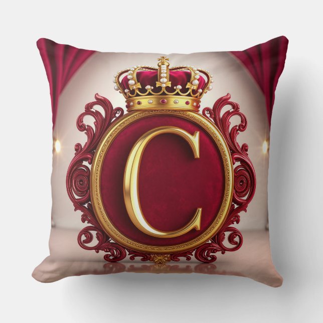 Large C Monogram on Red Velvet Cushion (Front)