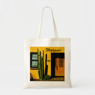 Large Cactus by Yellow House Name Southwest Tote Bag
