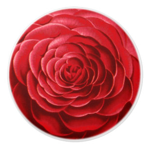 Large Camellia Blossom, Shades of Deep Red Ceramic Knob