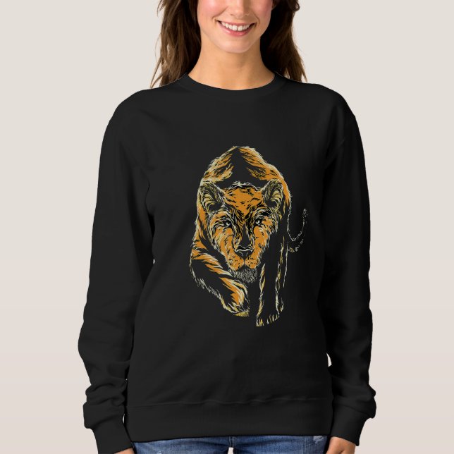 Large Cat Design Tiger In Attack Position Sweatshirt (Front)