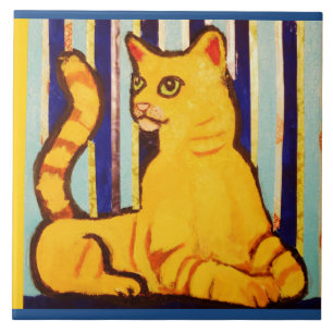 Large Ceramic Photo Tile with Yellow Cat